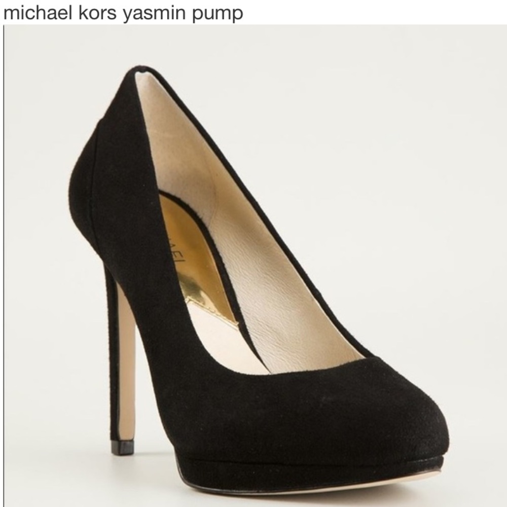 New Michael Kors Yasmine suede pumps Black gold cap logo on heels US 8 inbox⭐️⭐️ - Picture 17 of 17